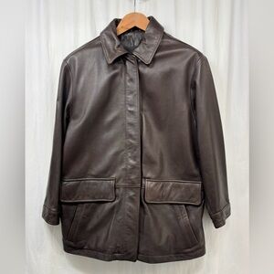 Eddie Bauer Leather Bomber Jacket Womens Medium Moto Brown Expresso Y2K Vintage